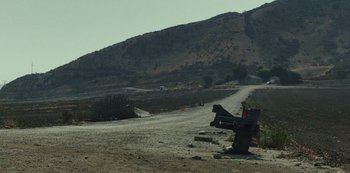 Movie still from “LCD Soundsystem - Oh Baby” (2019), directed by Rian Johnson – Extreme Wide shot, Low angle