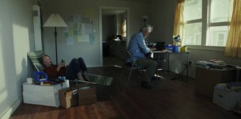 Movie still from “LCD Soundsystem - Oh Baby” (2019), directed by Rian Johnson – Wide shot, High angle