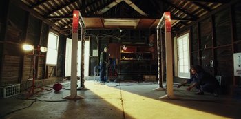 Movie still from “LCD Soundsystem - Oh Baby” (2019), directed by Rian Johnson – Extreme Wide shot, Low angle