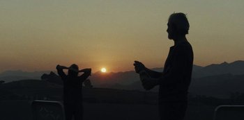 Movie still from “LCD Soundsystem - Oh Baby” (2019), directed by Rian Johnson – Extreme Wide shot, Low angle