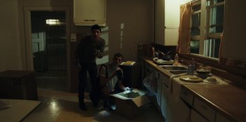 Movie still from “LCD Soundsystem - Oh Baby” (2019), directed by Rian Johnson – Wide shot, High angle