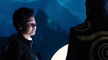 Movie still from “JAY-Z feat. Beyoncé - Family Feud” (2018), directed by Ava DuVernay – Medium shot, Low angle