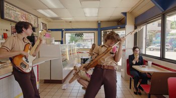 Movie still from “I Love LA - Starcrawler” (2017), directed by Autumn de Wilde – Wide shot, Low angle