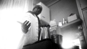 Movie still from “Danny Brown - Lost” (2017), directed by Matilda Finn – Extreme Close Up shot, Low angle