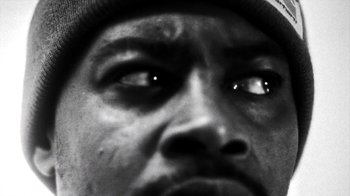 Movie still from “Danny Brown - Lost” (2017), directed by Matilda Finn – Extreme Close Up shot, Low angle