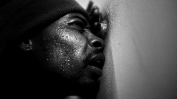 Movie still from “Danny Brown - Lost” (2017), directed by Matilda Finn – Extreme Close Up shot, Low angle