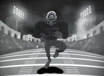 Movie still from “JAY-Z - The Story of O.J.” (2017), directed by Mark Romanek – Wide shot, Low angle