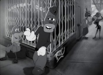 Movie still from “JAY-Z - The Story of O.J.” (2017), directed by Mark Romanek – Wide shot, Low angle