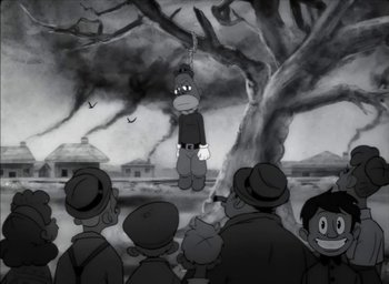 Movie still from “JAY-Z - The Story of O.J.” (2017), directed by Mark Romanek – Medium shot, Low angle