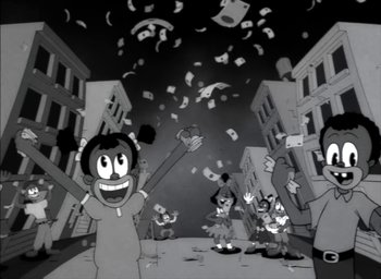 Movie still from “JAY-Z - The Story of O.J.” (2017), directed by Mark Romanek – Wide shot, Low angle