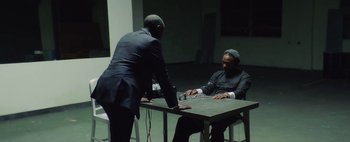 Movie still from “Kendrick Lamar - DNA.” (2017), directed by Nabil Elderkin – Medium shot, Over the shoulder angle