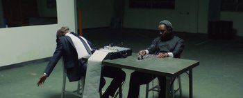Movie still from “Kendrick Lamar - DNA.” (2017), directed by Nabil Elderkin – Medium shot, Low angle
