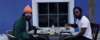 Movie still from “Kendrick Lamar - DNA.” (2017), directed by Nabil Elderkin – Medium shot, Low angle