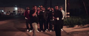 Movie still from “Kendrick Lamar - DNA.” (2017), directed by Nabil Elderkin – Wide shot, Low angle