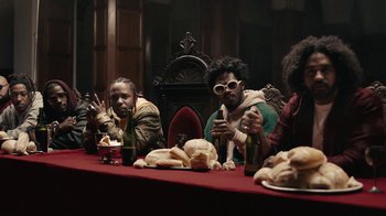 Movie still from “Kendrick Lamar - HUMBLE.” (2017), directed by Dave Meyers – Medium shot, Low angle