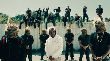 Movie still from “Kendrick Lamar - HUMBLE.” (2017), directed by Dave Meyers – Wide shot, Low angle