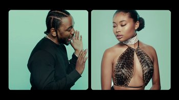 Movie still from “Kendrick Lamar - HUMBLE.” (2017), directed by Dave Meyers – Medium shot, Over the shoulder angle