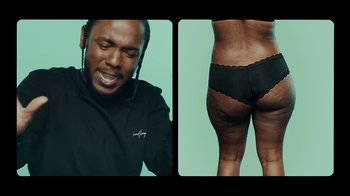 Movie still from “Kendrick Lamar - HUMBLE.” (2017), directed by Dave Meyers – Extreme Close Up shot, Low angle