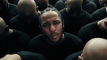 Movie still from “Kendrick Lamar - HUMBLE.” (2017), directed by Dave Meyers – Close Up shot, Low angle