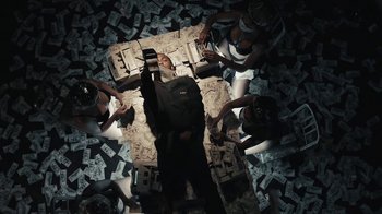 Movie still from “Kendrick Lamar - HUMBLE.” (2017), directed by Dave Meyers – Wide shot, Overhead angle