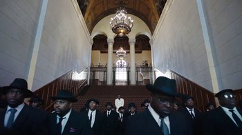 Movie still from “Kendrick Lamar - HUMBLE.” (2017), directed by Dave Meyers – Extreme Wide shot, Low angle