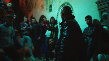 Movie still from “The Blaze - Territory” (2017), directed by The Blaze – Wide shot, Over the shoulder angle