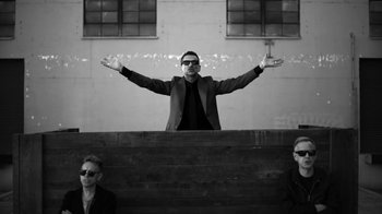 Movie still from “Depeche Mode - Where’s the Revolution” (2017), directed by Anton Corbijn – Medium shot, Low angle