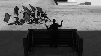 Movie still from “Depeche Mode - Where’s the Revolution” (2017), directed by Anton Corbijn – Wide shot, Low angle