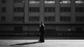 Movie still from “Depeche Mode - Where’s the Revolution” (2017), directed by Anton Corbijn – Wide shot, Low angle