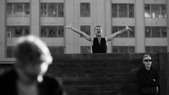 Movie still from “Depeche Mode - Where’s the Revolution” (2017), directed by Anton Corbijn – Wide shot, Low angle