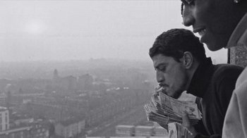 Movie still from “A$AP MOB - Moneyman” (2016), directed by Dexter Navy – Medium shot, Low angle