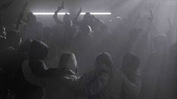 Movie still from “A$AP MOB - Moneyman” (2016), directed by Dexter Navy – Wide shot, Low angle