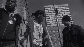 Movie still from “A$AP MOB - Moneyman” (2016), directed by Dexter Navy – Medium shot, Low angle