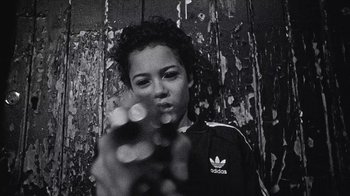 Movie still from “A$AP MOB - Moneyman” (2016), directed by Dexter Navy – Close Up shot, Low angle