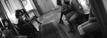 Movie still from “Beyoncé - Sorry” (2016), directed by Kahlil Joseph – Wide shot, Low angle