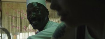 Movie still from “Frankie Sinatra - The Avalanches” (2016), directed by Manu Cossu – Extreme Close Up shot, Over the shoulder angle