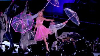Movie still from “Taylor Swift - New Romantics” (2016), directed by Jonas Åkerlund – Wide shot, Low angle