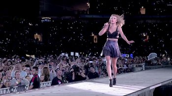 Movie still from “Taylor Swift - New Romantics” (2016), directed by Jonas Åkerlund – Wide shot, Low angle