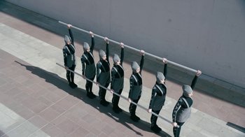Movie still from “The Chemical Brothers - Go” (2015), directed by Michel Gondry – Wide shot, Low angle
