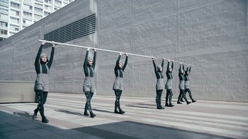 Movie still from “The Chemical Brothers - Go” (2015), directed by Michel Gondry – Wide shot, Low angle