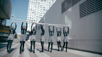 Movie still from “The Chemical Brothers - Go” (2015), directed by Michel Gondry – Wide shot, Low angle