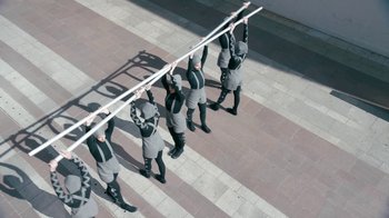 Movie still from “The Chemical Brothers - Go” (2015), directed by Michel Gondry – Wide shot, Overhead angle