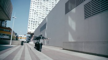 Movie still from “The Chemical Brothers - Go” (2015), directed by Michel Gondry – Extreme Wide shot, Low angle