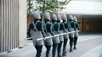 Movie still from “The Chemical Brothers - Go” (2015), directed by Michel Gondry – Wide shot, Low angle
