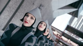 Movie still from “The Chemical Brothers - Go” (2015), directed by Michel Gondry – Medium shot, Low angle