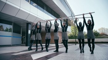 Movie still from “The Chemical Brothers - Go” (2015), directed by Michel Gondry – Wide shot, Low angle