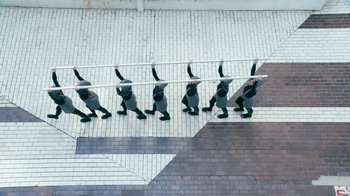 Movie still from “The Chemical Brothers - Go” (2015), directed by Michel Gondry – Extreme Wide shot, Overhead angle