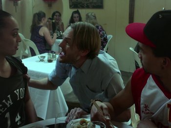 Movie still from “The Eversons - Emily” (2015), directed by Thunderlips – Medium shot, Over the shoulder angle