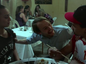 Movie still from “The Eversons - Emily” (2015), directed by Thunderlips – Medium shot, Over the shoulder angle