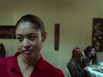 Movie still from “The Eversons - Emily” (2015), directed by Thunderlips – Close Up shot, Over the shoulder angle